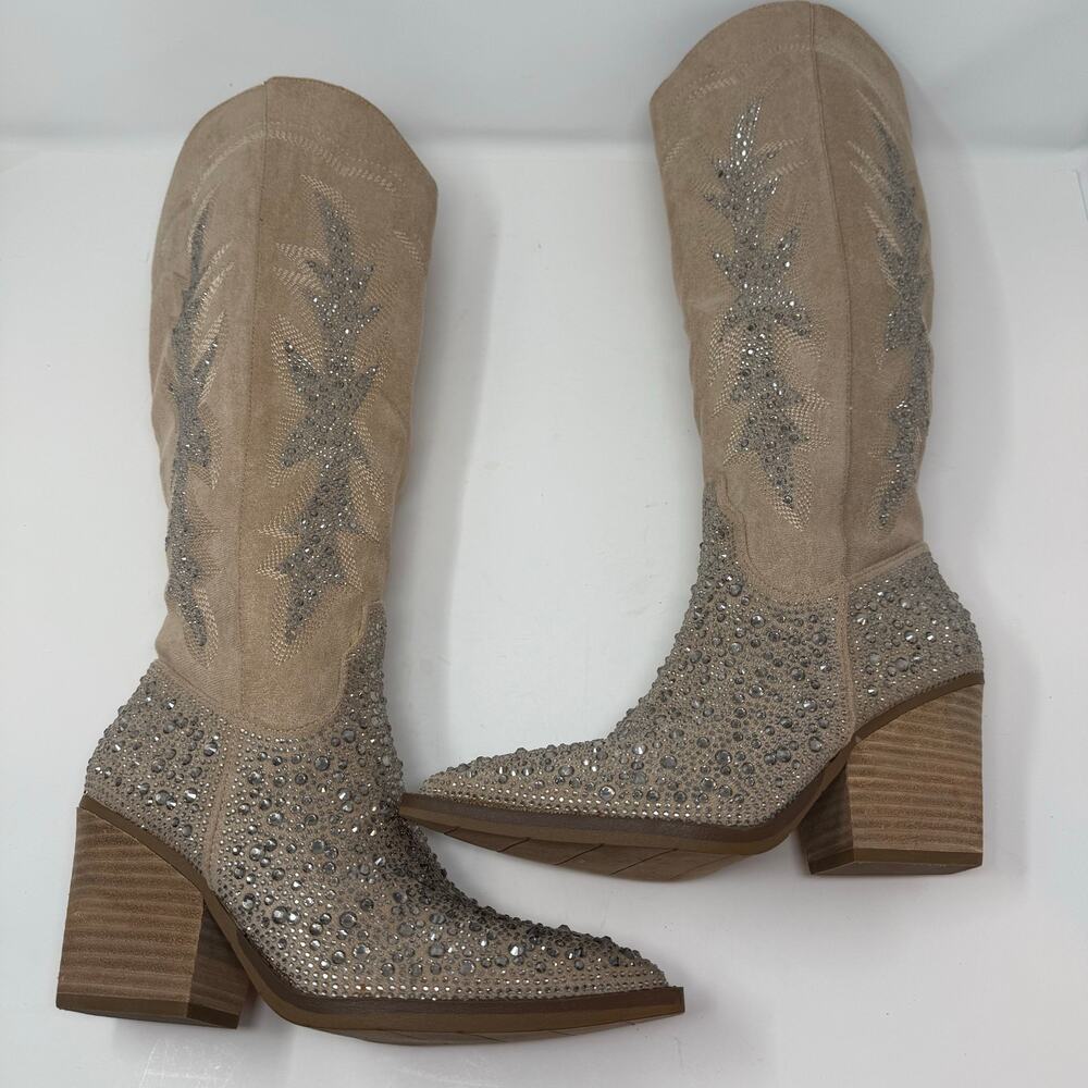 Madden Girl Apple Western Boots Womens 8 Sand Rhinestones Cowboy Boots NIB - Picture 10 of 15